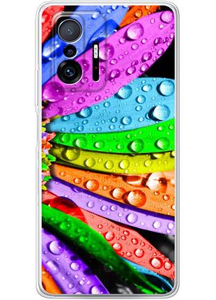 Чехол силиконовый с картинкой на xiaomi 11t (цветные листья)