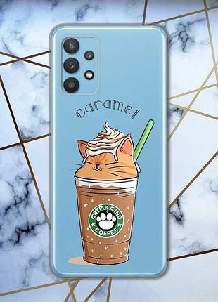 Прозрачный чехол на samsung galaxy a32 :: капучино котик (принт 97)
