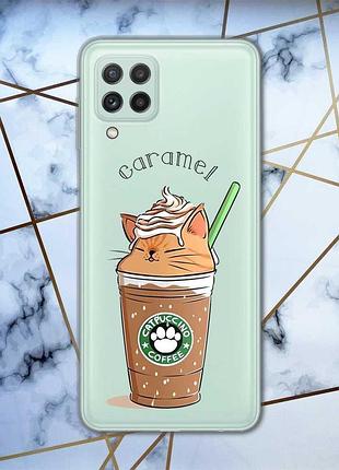 Прозрачный чехол на samsung galaxy a22 4g / m22 / m32 :: капучино котик (принт 97)