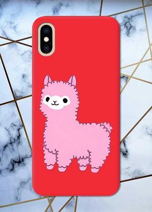 Матовый чехол с красными боками на iphone xs max :: лама розовая (принт 100)