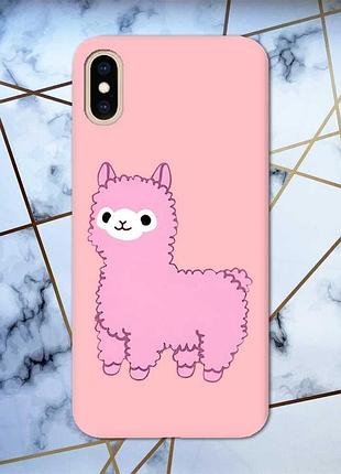 Матовый чехол с розовыми боками на iphone xs max :: лама розовая (принт 100)