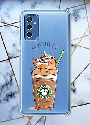 Прозрачный чехол на samsung galaxy m52 :: капучино котик (принт 97)