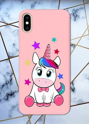 Матовый чехол с розовыми боками на iphone xs max :: единорог (принт 102)