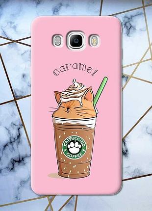 Матовий чохол на samsung galaxy j7(2016) j710 рожевий капучіно котик (принт 97)