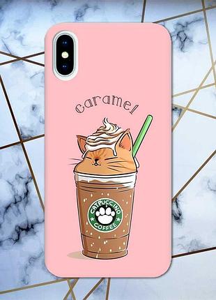 Матовый чехол на iphone x/xs розовый капучино котик (принт 97)