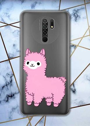 Прозрачный на xiaomi redmi 9 :: лама розовая (принт 100)