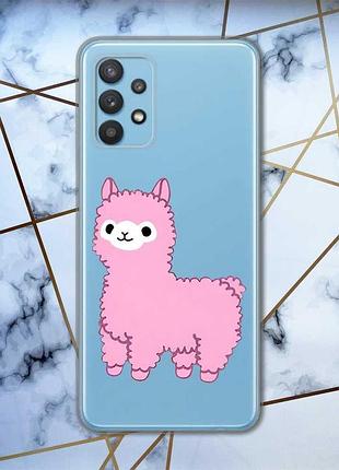 Прозрачный чехол на samsung galaxy a32 :: лама розовая (принт 100)