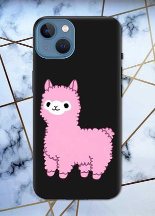 Матовый чехол с черными боками на apple iphone 13 :: лама розовая (принт 100)