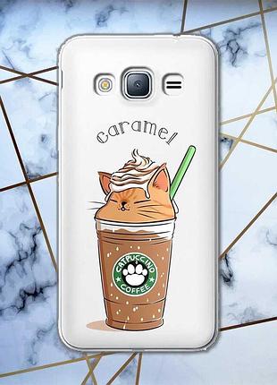 Прозрачный чехол на samsung galaxy j3 2016 j310 :: капучино котик (принт 97)