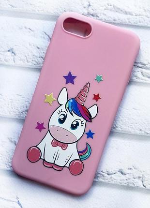 Матовый чехол с розовыми боками на iphone 7/8 :: единорог (принт 102)