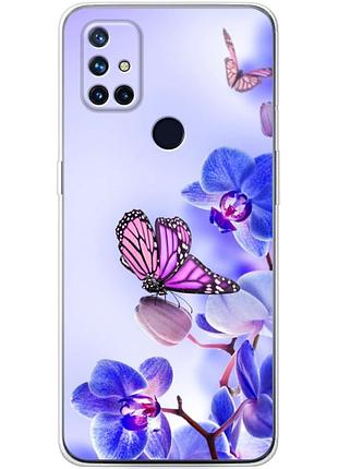 Чохол силіконовий з картинкою на oneplus nord n10 (квітка, метелик на орхідеї)