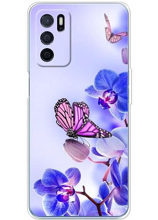Чехол силиконовый с картинкой на oppo a54 (цветок, бабочка на орхидее)