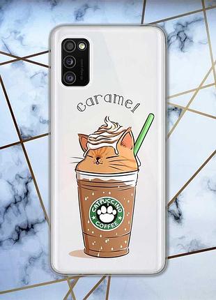 Прозорий чохол на samsung galaxy a41 дизайн капучіно котик принт 97