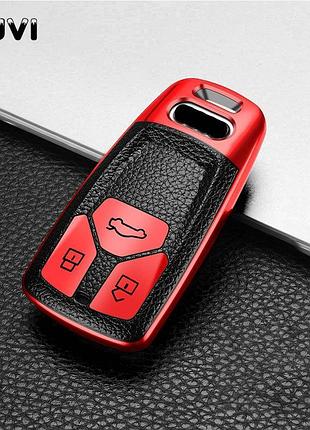 Чохол для авто ключа, тпу + шкіра audi a4 b9 a5 a6l a6 s4 s5 s7 8w q7 4m q5 tt tts rs coupe red