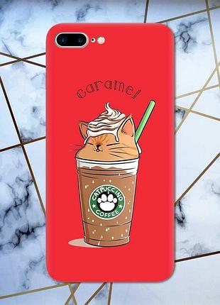 Матовый чехол с красными боками на apple iphone 7 plus/8 plus :: капучино котик (принт 97)