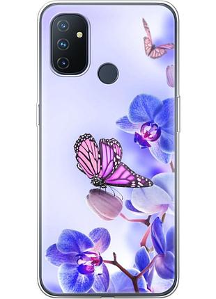 Чохол силіконовий з картинкою на oneplus nord n100 (квітка, метелик на орхідеї)