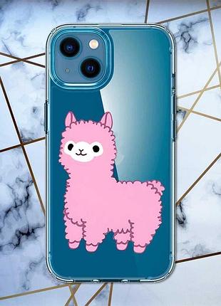 Прозорий чохол для iphone 13 mini :: лама рожева (принт 100)