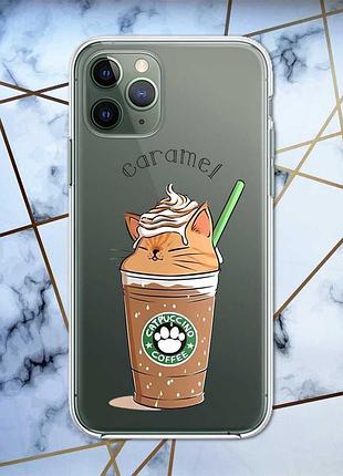 Прозрачный чехол на iphone 12 / 12 pro :: капучино котик (принт 97)