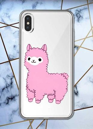 Прозрачный чехол на iphone xs max :: лама розовая (принт 100)