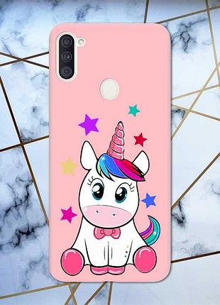 Матовый чехол с розовыми боками на samsung galaxy a11 :: единорог (принт 102)