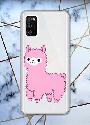 Прозрачный чехол на samsung galaxy a41 :: лама розовая (принт 100)