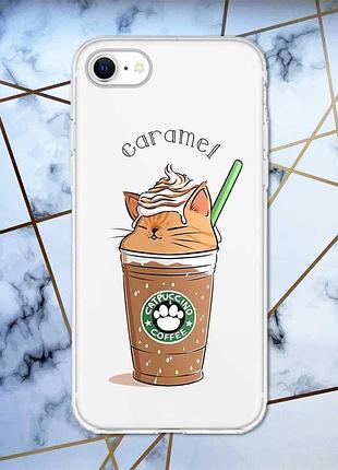 Прозрачный чехол для iphone 7, 8 :: капучино котик (принт 97)