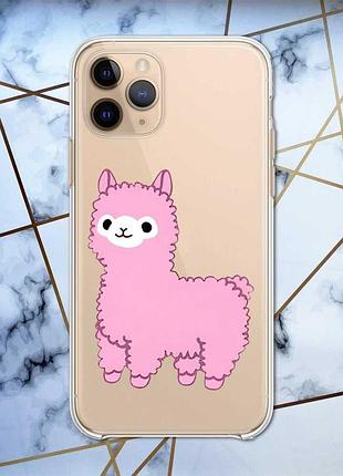 Прозрачный чехол на apple iphone 11 pro (5,8) :: лама розовая (принт 100)