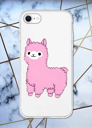 Прозрачный чехол на iphone se 2020 :: лама розовая (принт 100)