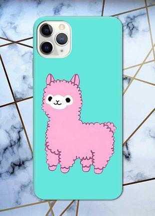 Матовый чехол с бирюзовыми боками на iphone 11 pro max (6.5) :: лама розовая (принт 100)