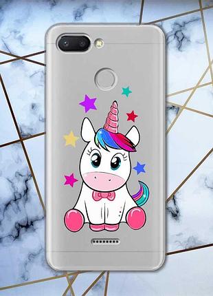 Прозрачный чехол на xiaomi redmi 6 :: единорог (принт 102)