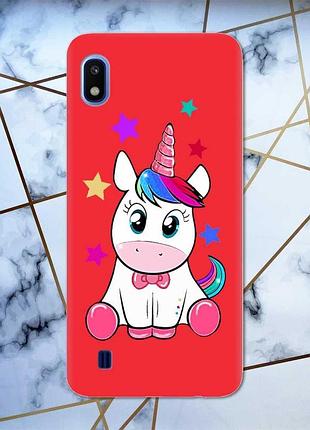 Матовый чехол с красными боками на samsung galaxy а10 (2019) a105 :: единорог (принт 102)