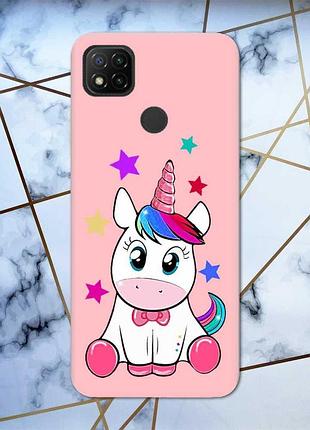 Матовый чехол с розовыми боками на xiaomi redmi 9c/10a :: единорог (принт 102)