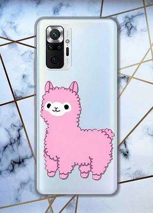 Прозрачный чехол для xiaomi redmi note 10 pro / note 10 pro max :: лама розовая (принт 100)