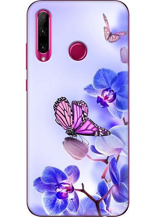 Чехол силиконовый с картинкой на huawei p40 lite e (цветок, бабочка на орхидее)