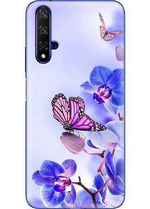 Чохол силіконовий з картинкою на huawei nova 5t (квітка, метелик на орхідеї)