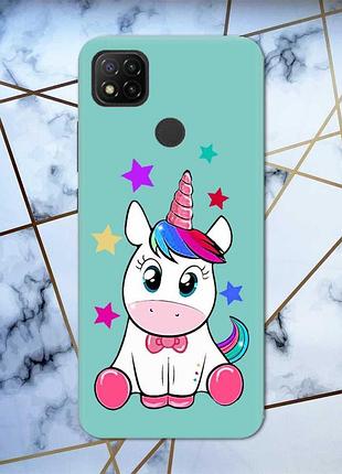 Матовый чехол с бирюзовыми боками на xiaomi redmi 9c/10a :: единорог принт 102