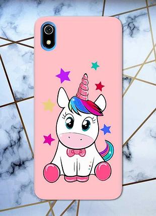 Матовый чехол с розовыми боками на xiaomi redmi 7a :: единорог (принт 102)