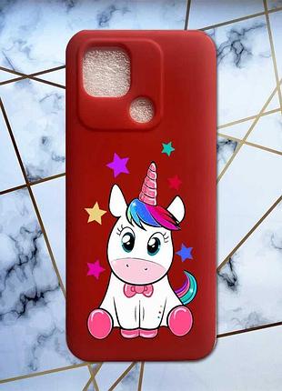 Матовый чехол с красными боками на xiaomi redmi 10c :: единорог (принт 102)