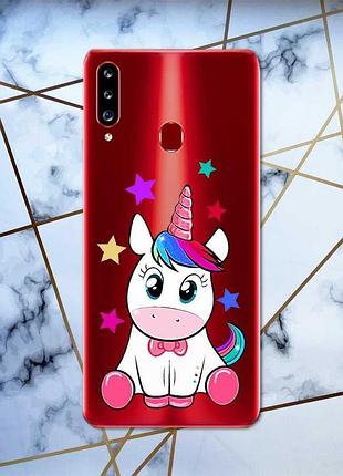 Прозрачный чехол на samsung galaxy a20ѕ :: единорог (принт 102)