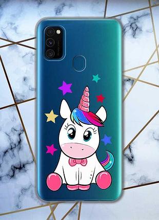 Прозрачный чехол на samsung galaxy m30s/м21 :: единорог (принт 102)