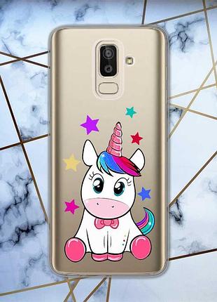 Прозрачный чехол для samsung galaxy j8 (2018) :: единорог (принт 102)