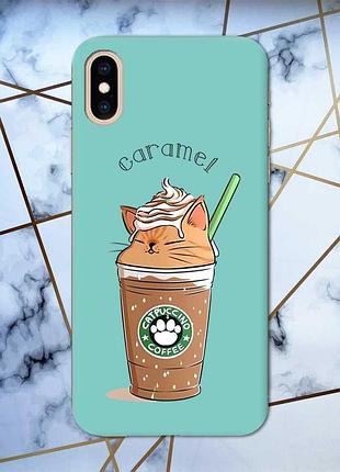 Матовый чехол с бирюзовыми боками на iphone xs max :: капучино котик (принт 97)