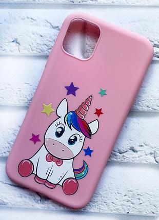 Матовий чохол з рожевими боками на apple iphone 11 (6.1) :: єдиноріг принт 102