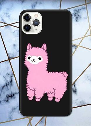 Матовий чохол з чорними боками на iphone 11 pro max (6.5) :: лама рожева принт 100