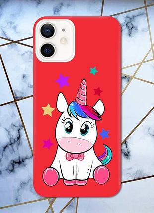 Матовый чехол с красными боками на apple iphone 12/12 pro (6.1) :: единорог (принт 102)