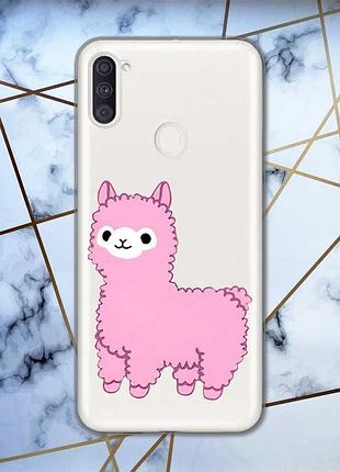 Прозорий чохол на samsung galaxy a11 :: лама рожева (принт 100)