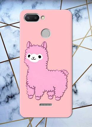 Матовый чехол с розовыми боками на xiaomi redmi 6 :: лама розовая (принт 100)