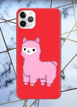 Матовый чехол с красными боками на iphone 11 pro max (6.5) :: лама розовая (принт 100)