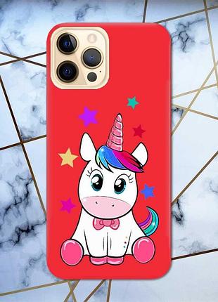 Матовый чехол с красными боками на apple iphone 12 pro max :: единорог (принт 102)