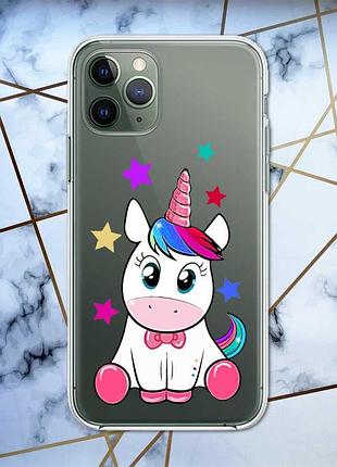 Прозрачный чехол на iphone 12 / 12 pro :: единорог (принт 102)